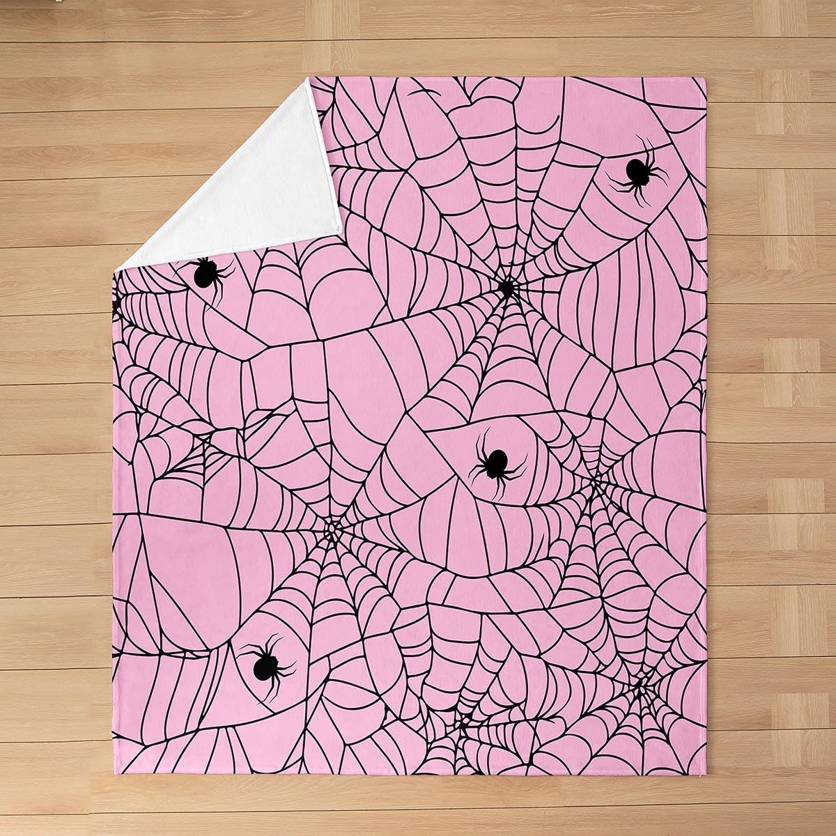 Feelyou Kids Pink Halloween Flannel Throw Blanket Baby 30"x40" Pink Spider Web Fleece Throw Blanket for Girls Teens BedHalloween Spider Plush Blanket Women Pink Black Fuzzy Blanket Baby 30"x40"