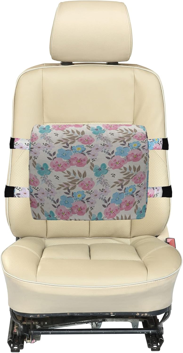 Lunarable Floral Lumbar Back Support Pillow, Blossoming Flowers Painting English Garden Art, High Density Foam for Office Chairs Car Seats, 14" x 13", Ivory Multicolor