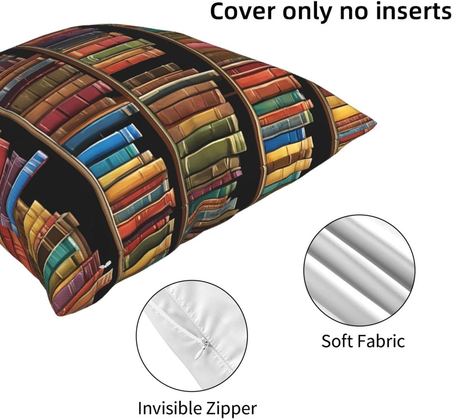 All-Season Square Pillow Covers 18"X18", Library Bookshelf, Decorative Throw Pillow Covers for Sofa Bed Couch, Hidden Zipper Cushion Cover, Square Lumbar & Accent Pillowcases for Home Decor