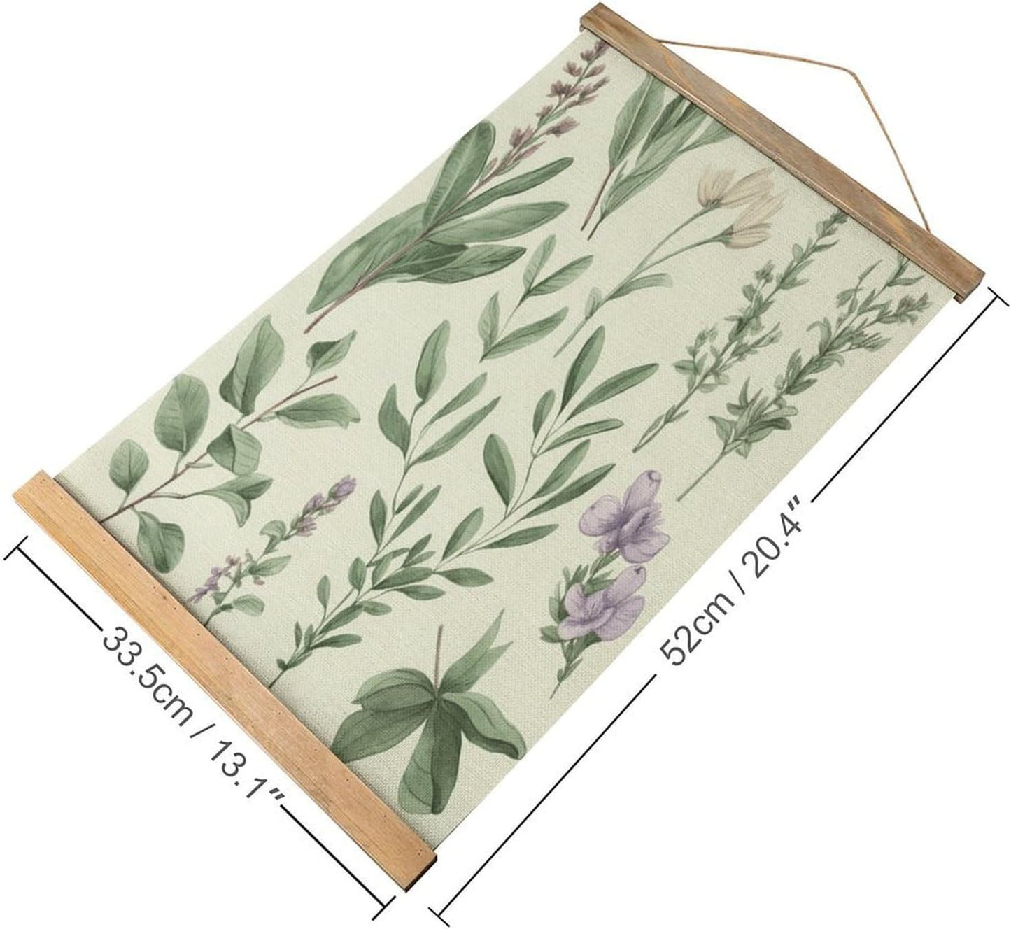 Vintage Green Flower Herb Sage Leaves And Branches Poster with Wooden Frame Personalized Linen Hanging Scroll Painting Rustic Wall Hanging Illustrative Modern Artwork Decor for Home Living Room Bedroo