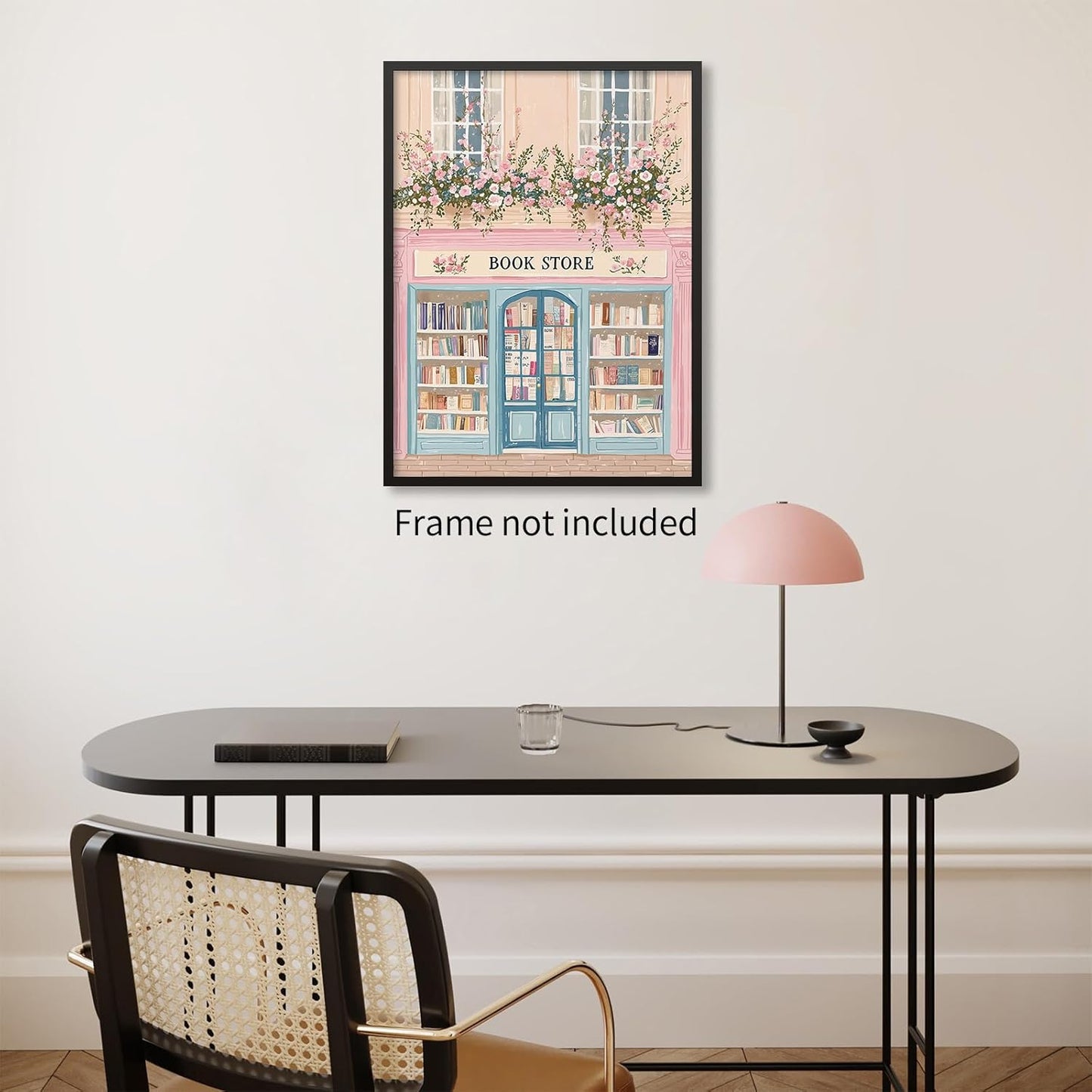 Pink Floral Book Store Canvas Poster Bookish Reading Aesthetic Wall Art Trendy Preppy Painting Prints for Study Room Library Wall Decor 12x16 inch Unframed