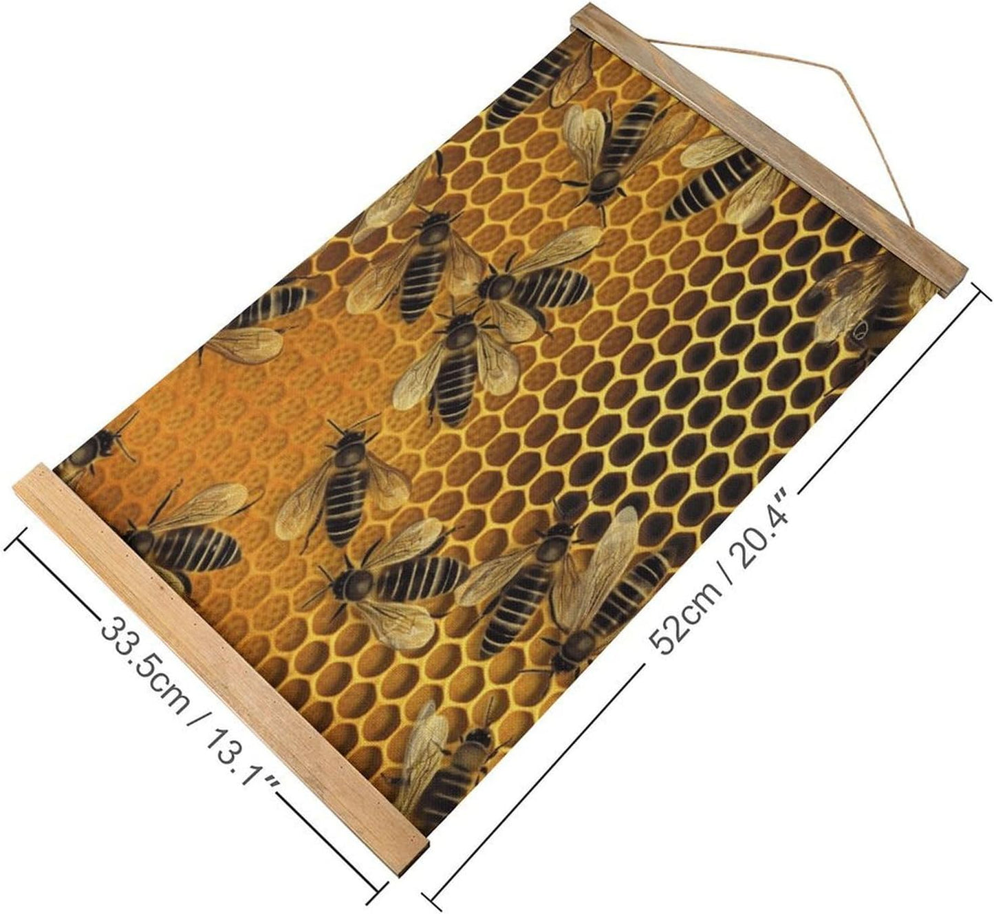 Vintage Bees on Hive Poster with Wooden Frame Personalized Linen Hanging Scroll Painting Rustic Wall Hanging Illustrative Modern Artwork Decor for Home Living Room Bedroom Office