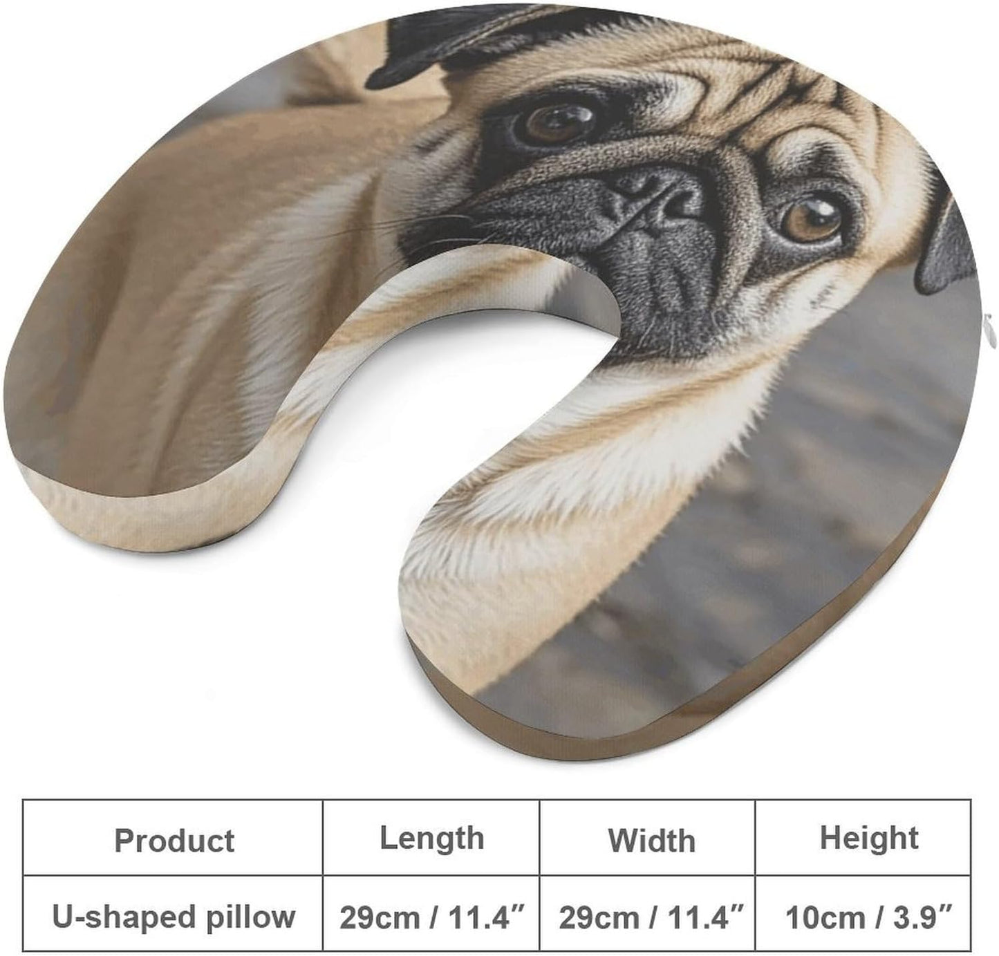 Pug Dog Neck Pillow Memory Foam U Shaped Pillows Portable Pillows for Shoulder Travel Head Support Pillow with Concealed Zipper for Airplane Car Home Office