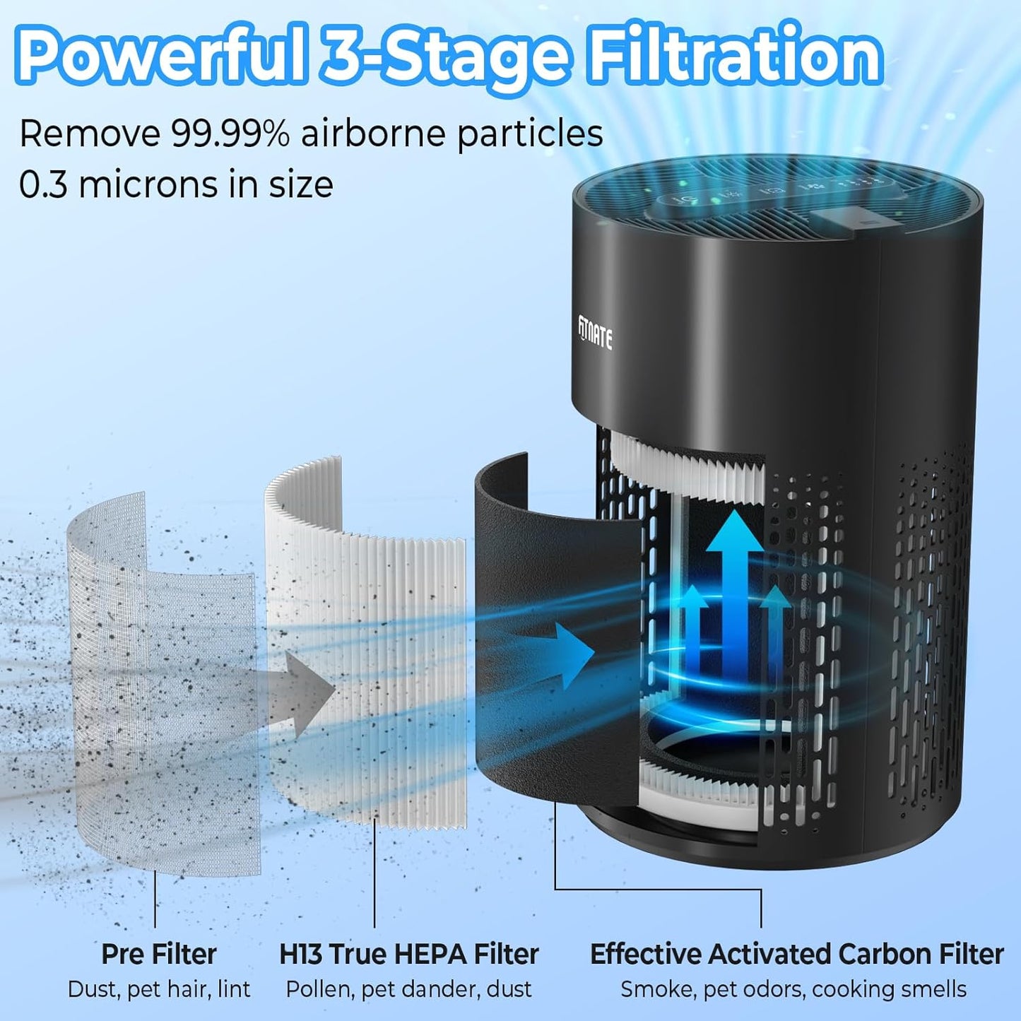 FITNATE Air Purifiers for Home Large Room Up to 1076 Ft² with Aromatherapy, H13 True HEPA Air Purifier for Pets, Quiet Air Cleaner for Dust Pollen Pet Dander Odor, with Night Light,Timer, Black
