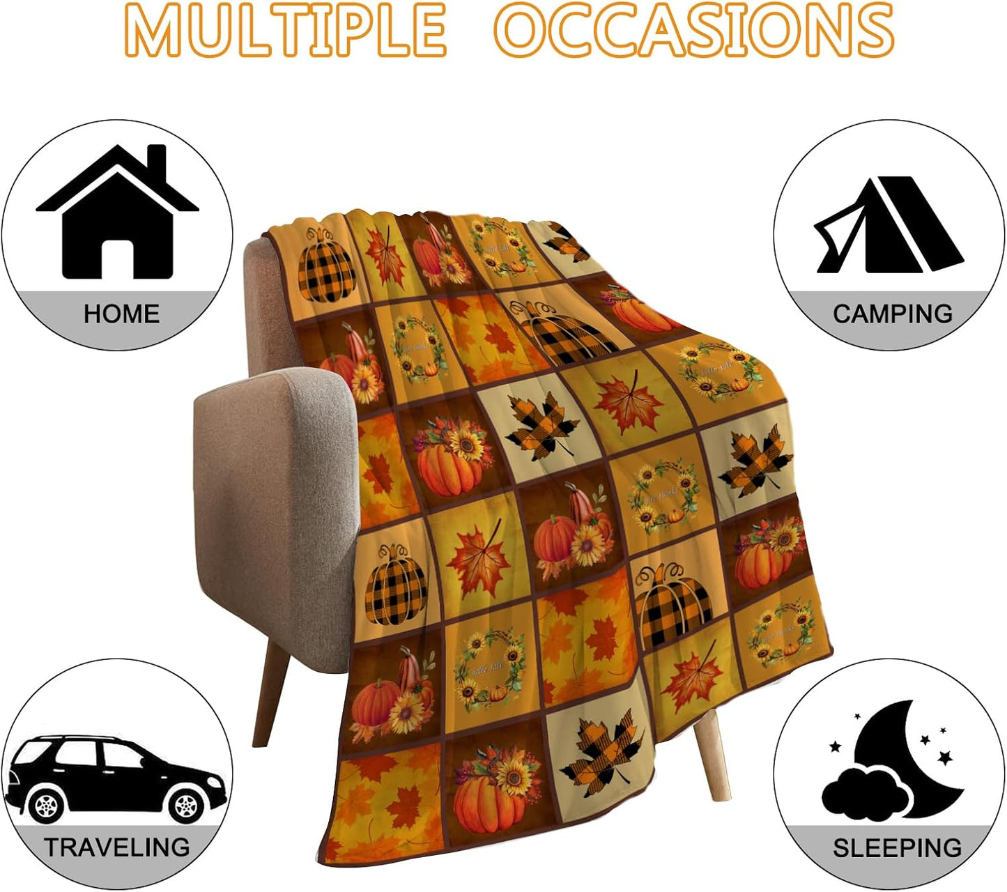 YeeJu Fall Decoraitve Throw Blanket Plaid Thanksgiving Autumn Cute Pumpkins Leaf Sunflower Blanket Couch Sofa Bed Living Room Soft Cozy Lightweight Fuzzy Plush Fleece Blankets and Throws 50x60