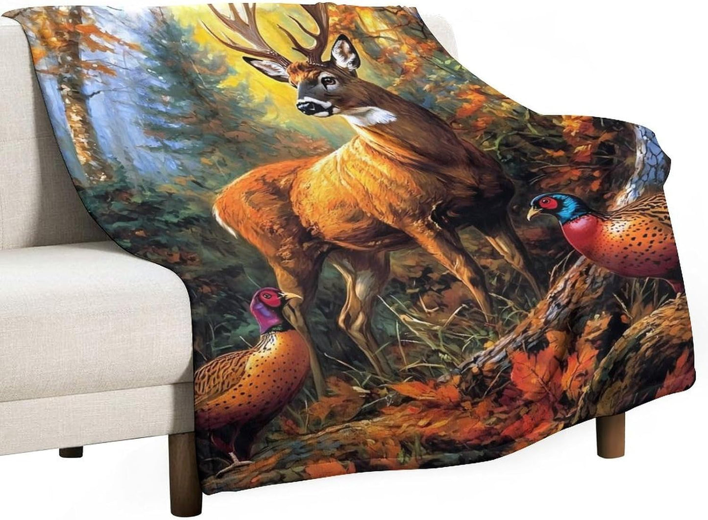 Wildlife Deer Forests Throw Blanket for Couch Bed Plush Cozy Fuzzy Flannel Blanket for All Season 40"x50"