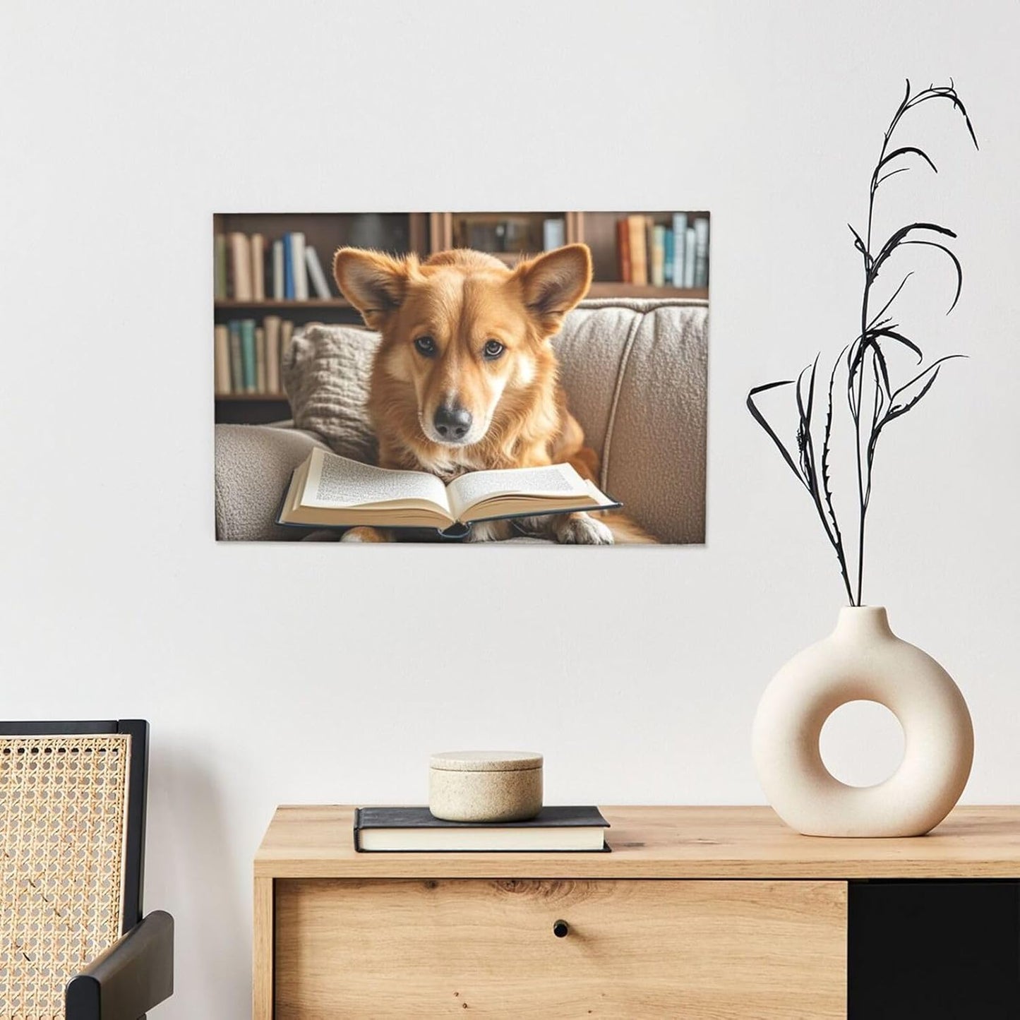 Canvas Wall Art Poster Personalized Pictures Print Reading Dog Wall Pictures Modern Art Canvas Painting Framed Artwork Aesthetic Poster for Living Room Bedroom Office Home Decor 8"x12"