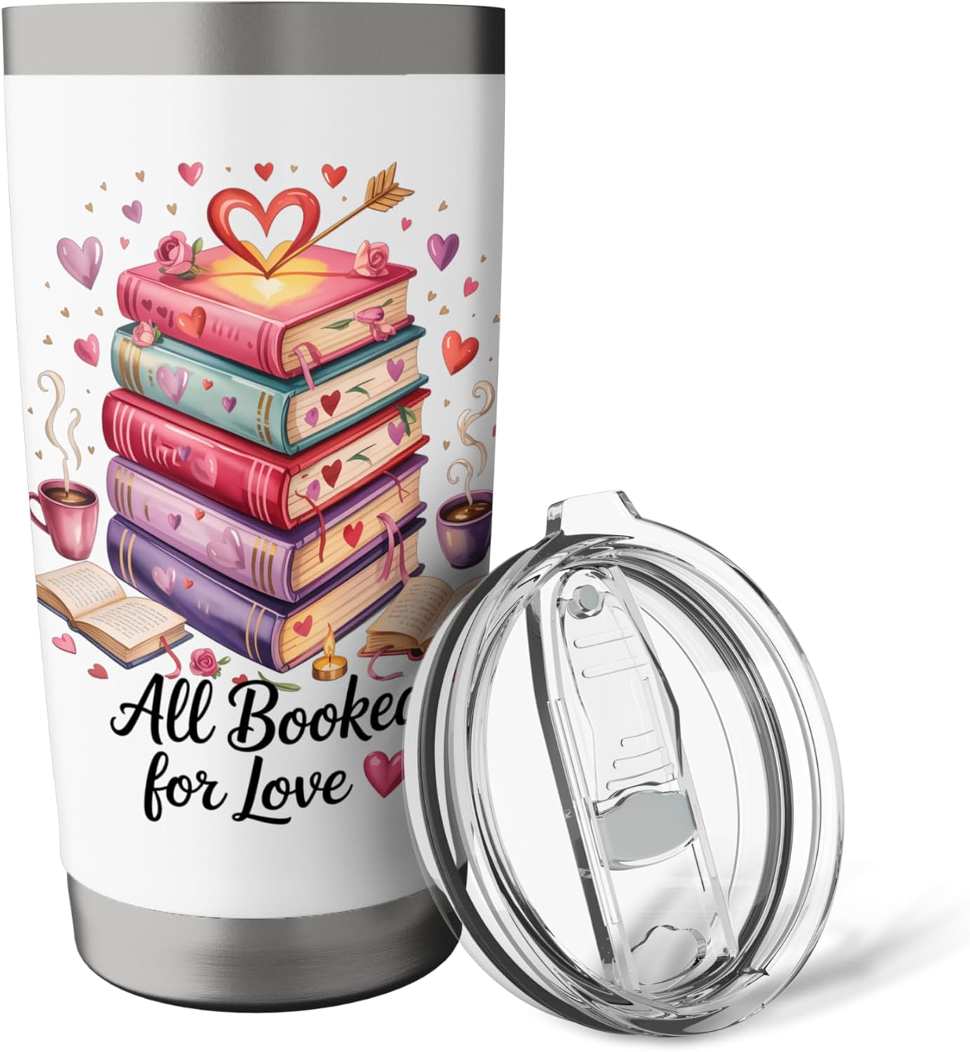 All Booked for Love Cozy Reading Bookworm Romance Stack Stainless Steel Insulated Tumbler