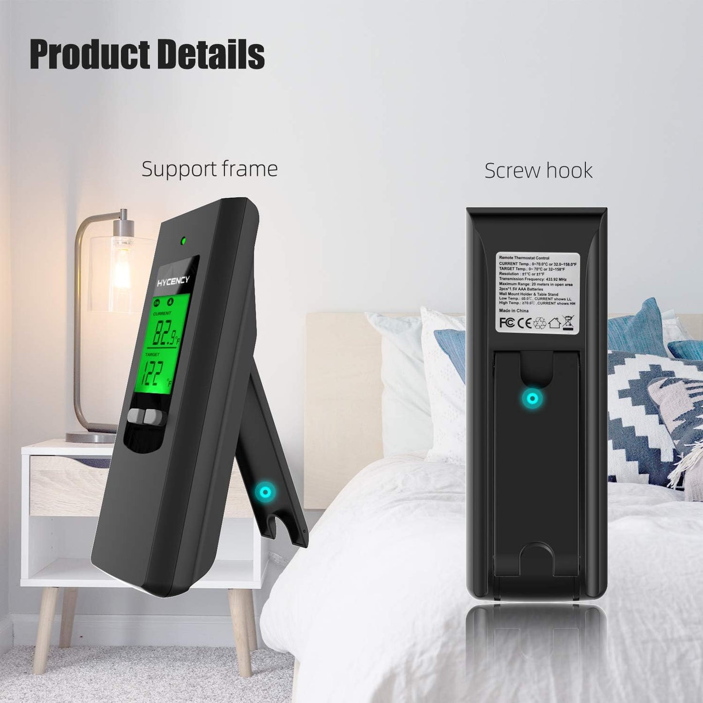 Wireless Plug in Thermostat Outlet, Electric Thermostat Controlled Outlet with Built-in Temperature Sensor Remote Control (Black)