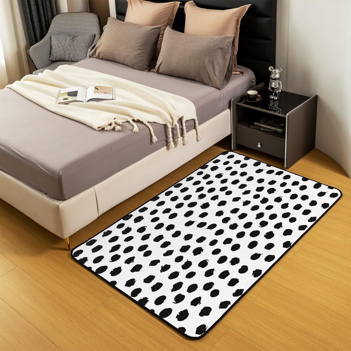 Erosebridal Brush Stroke Polka Dots Indoor Floor Mat 4'11" x 3'3" Boho Living Room Rugs for Teens Men Women Farmhouse Black White Decorative Carpet Non Shedding Area Rug
