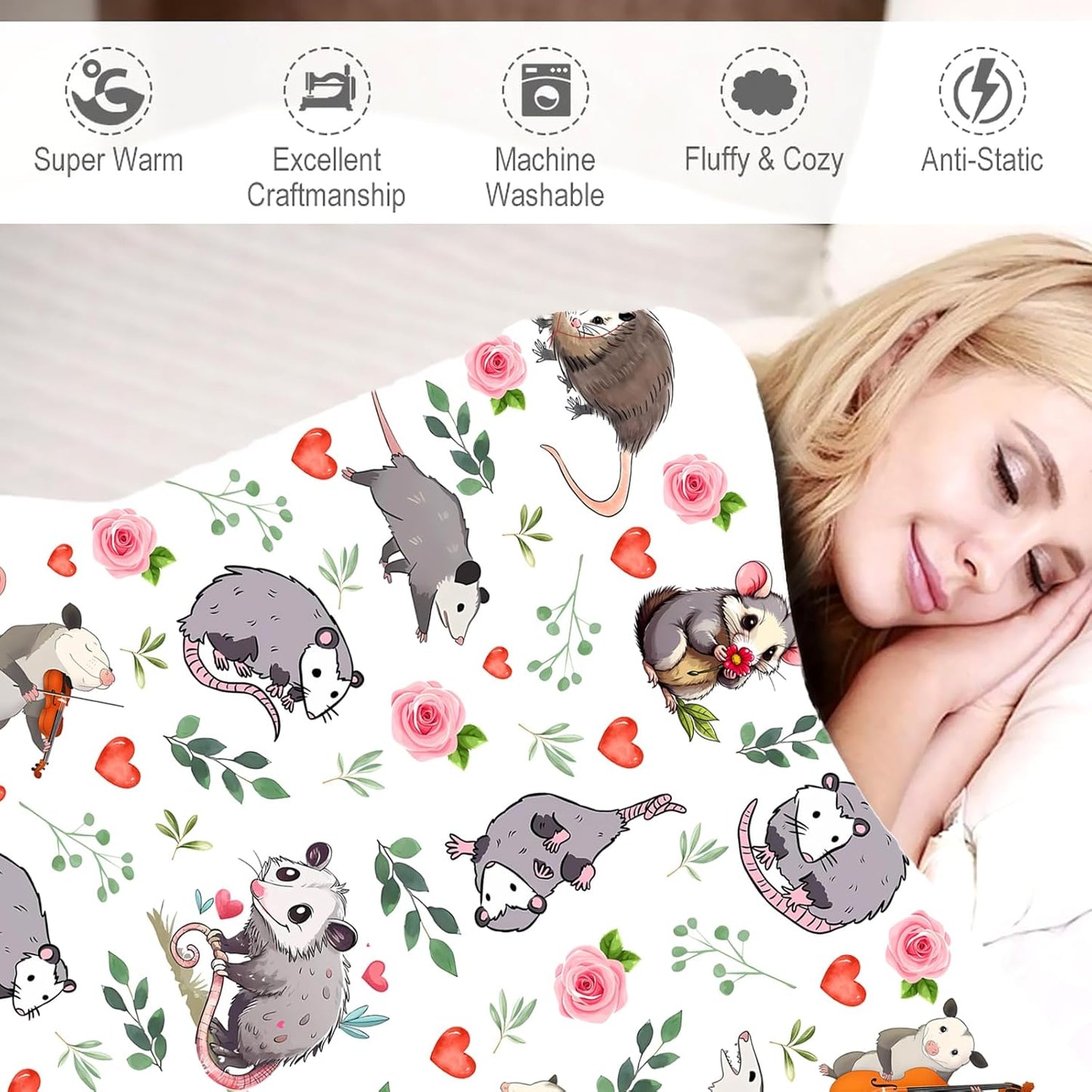 Opossum Blanket Gifts Stuff Possums Blankets and Throws Plush Soft Flannel Animal Possum Merch Cute Funny Opossum Gifts for Women Girls Boys Kids Teens Adults Room Decor 50"X40"