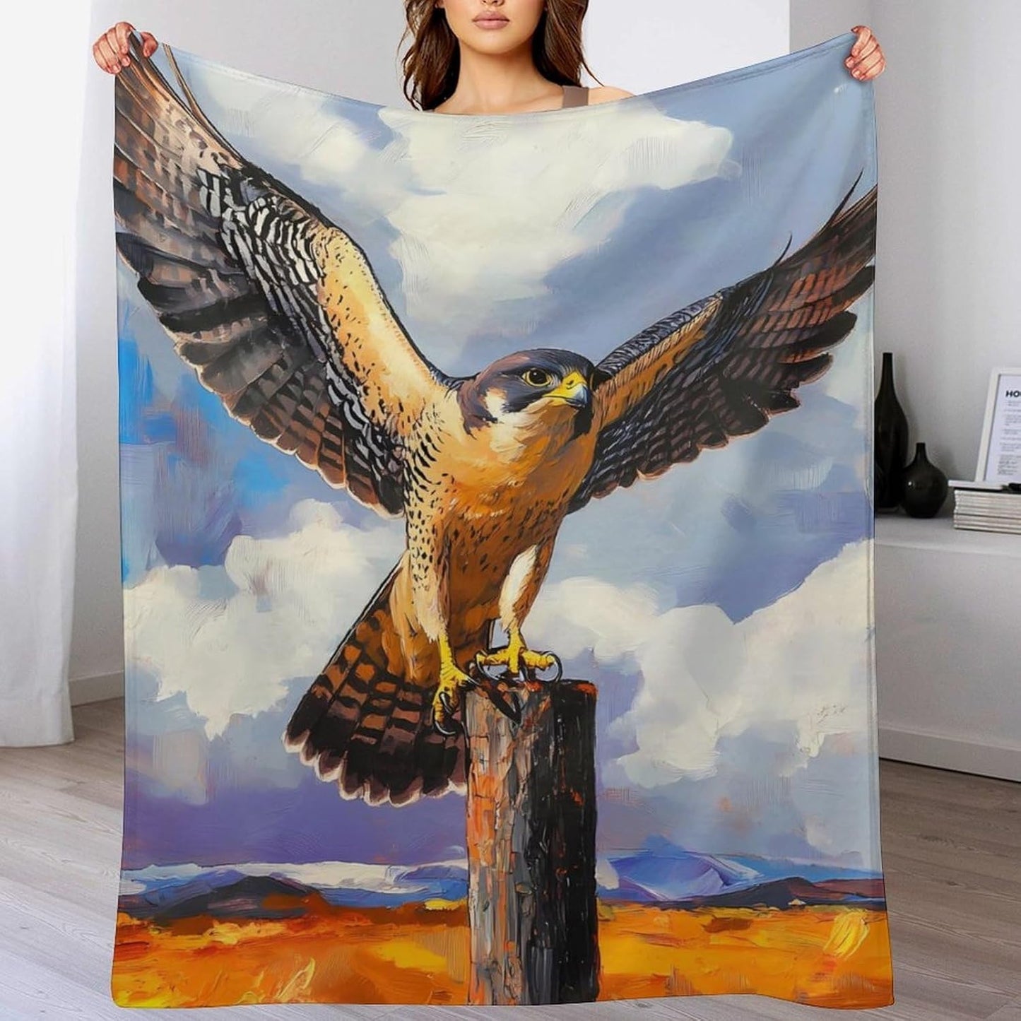 Beautiful Peregrine Falcon Bird Throw Blanket for Couch Bed Plush Cozy Fuzzy Flannel Blanket for All Season 55"x70"