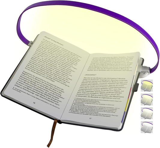 Rechargeable Book Light for Reading, 12 LED Eye-Care Reading Light, 4 Color Temperatures, Stepless Dimming, No Flicker, Evenly Distributed Lighting for Books, Perfect for Reader (Purple)