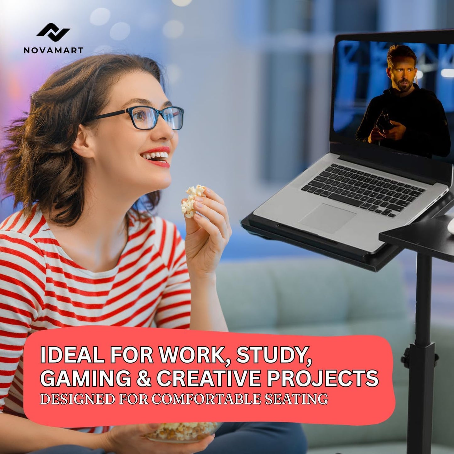 Work from Home Working Station – Height Adjustable Laptop Desk (58–90cm) with MDF Tabletop & Steel Frame | Rolling Mobile Desk for Home Office, Study, or Small Spaces – Black