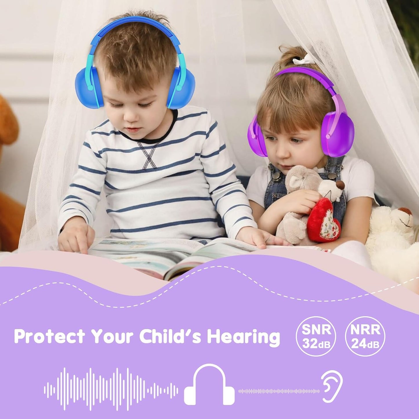 ProCase 2 Pack Noise Cancelling Headphones for Kids, Kids Ear Protection for Monster Jam Truck, Hearing Protection Noise Reduction Earmuffs for Sensory Autism Toddler Children -Purple & Indigo