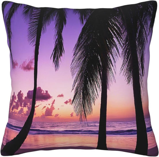 All-Season Square Pillow Covers 18"X18", Palm Trees Sunset, Decorative Throw Pillow Covers for Sofa Bed Couch, Hidden Zipper Cushion Cover, Square Lumbar & Accent Pillowcases for Home Decor