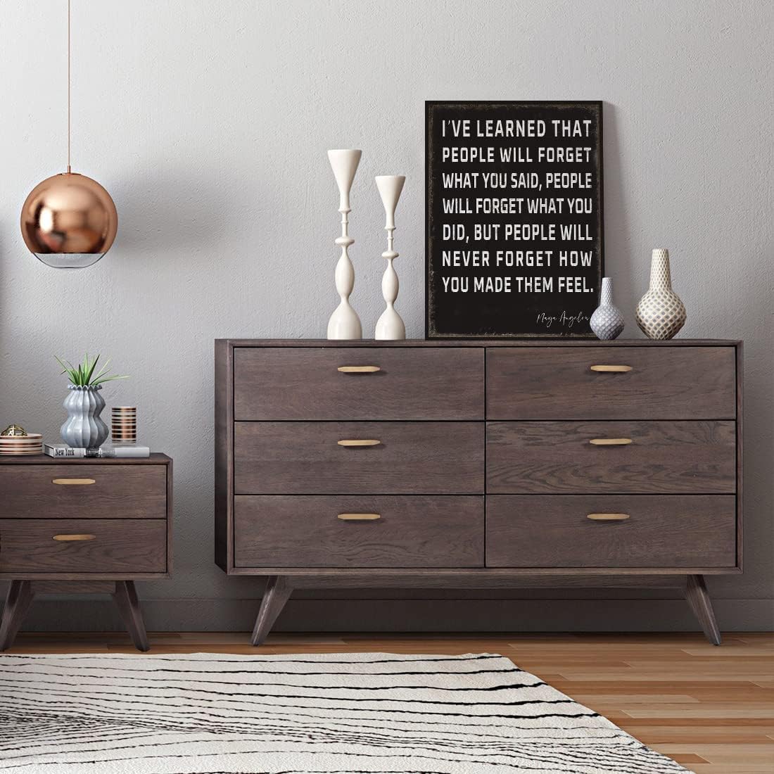 WOWGOOMO Retro Inspirational Canvas Wall Art Maya Angelou Quotes I've Learned That People Will Never Forget How You Made Them Feel Motivational Positive Painting Wall Decor for Home Office Framed Gift