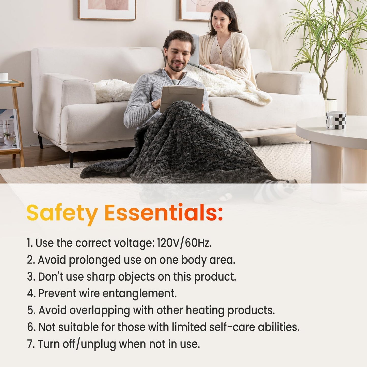 WOOMER Heated Blanket Throw 50" x 60", Electric Blanket Throw with 4 Heating Levels & 4H Auto Off, ETL Certified, White Roses Patterns Faux Fur & Sherpa, Machine Washable
