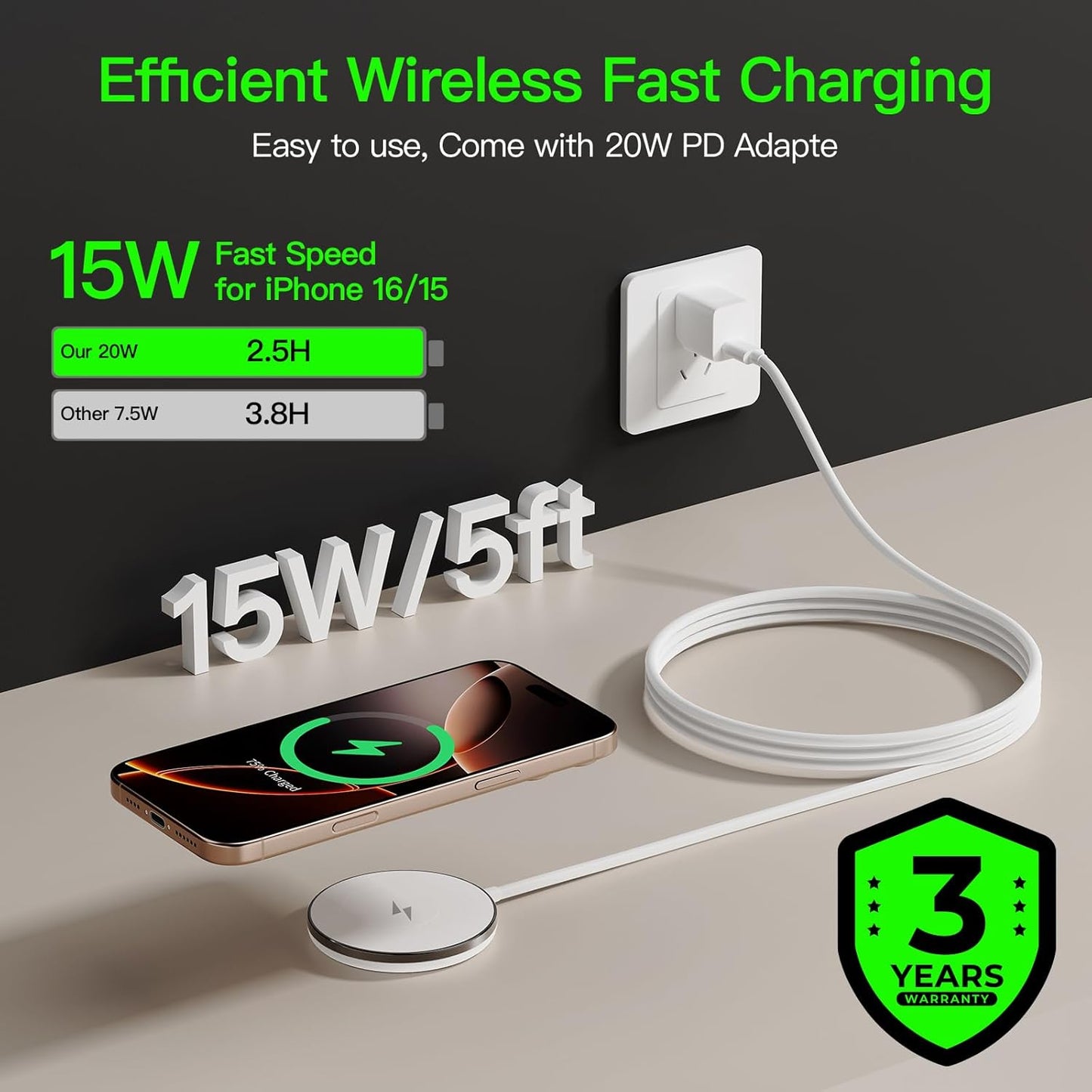 New for MagSafe Charger: Magnetic Wireless Charging Pad for iPhone 17 16 15 14 13 12 Series AirPods 4-2 Pro, Strong Magnet, with PD20W Charging Block, Ultra-Thin Portable(2Pack 5FT)