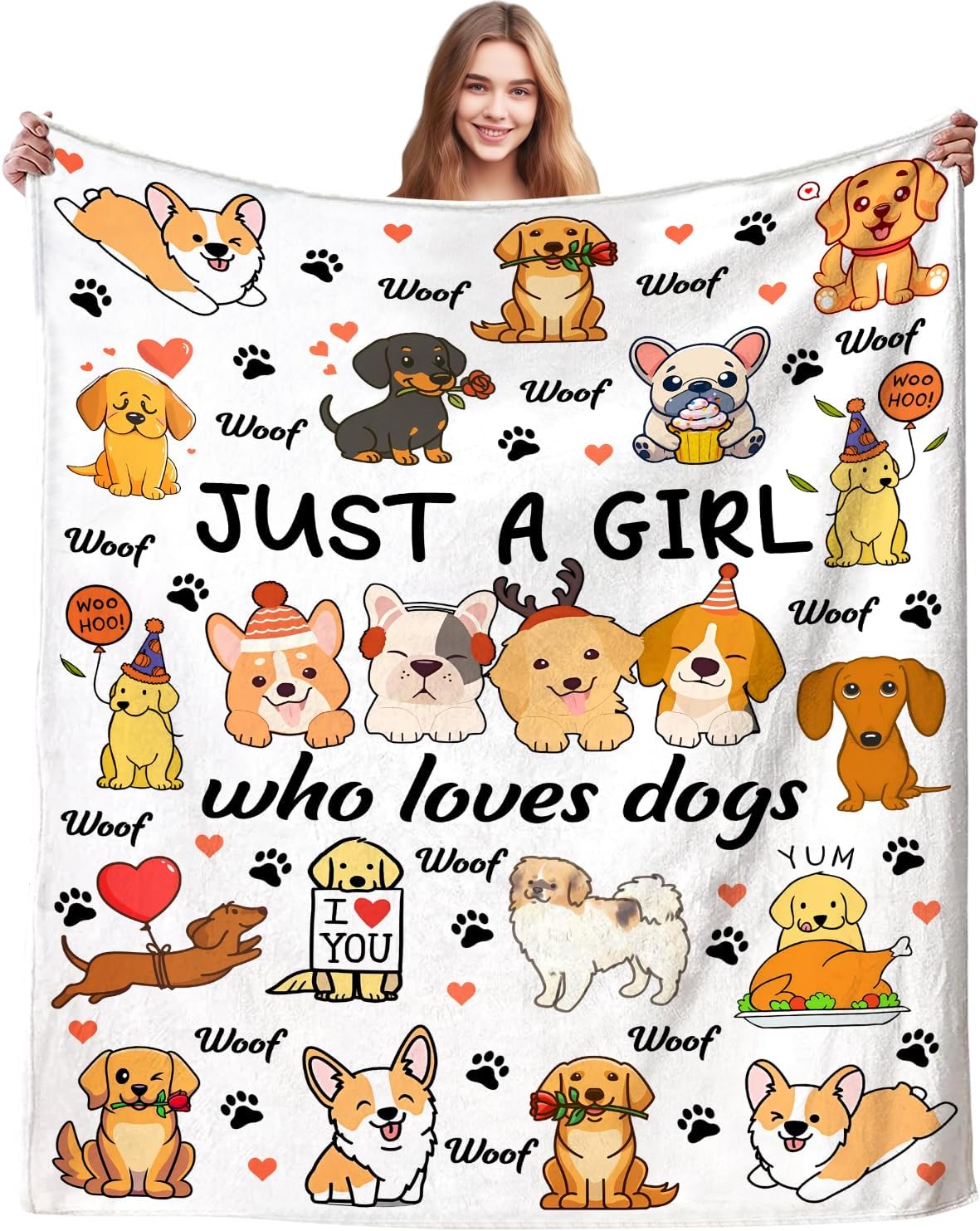 Funny Dogs Puppy Blanket Gifts for Women Just A Girl Who Loves Dogs Soft Cozy Throw Blanket Gifts for Dog Lovers Girls Kids Boys Bedroom Sofa Couch Decor 60"X50"