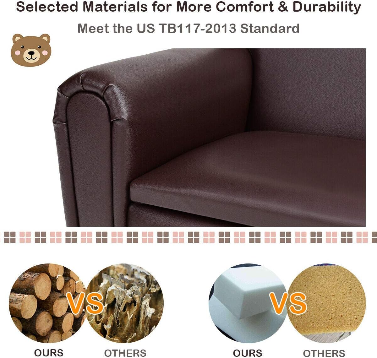 FANTASK Child’ s Sofa, Kid Armrest Sofa Chair Living Room Furniture, Kids Sofa Lounge Bed with Hidden Storage Compartment, Double Seat Upholstered Armchair, Great Gift for Kids, Toddlers