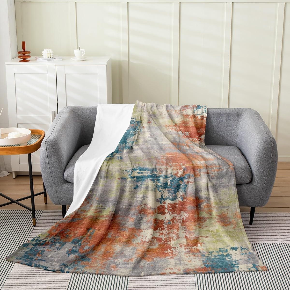 Erosebridal Orange and Blue Watercolor Throw Blanket,Modern Abstract Fleece Blanket for Sofa Couch,Ombre Gradient Tie Dye Sherpa Blanket,Grunge Aesthetic Warm Bed Blanket (Orange Blue,Throw 50x60)