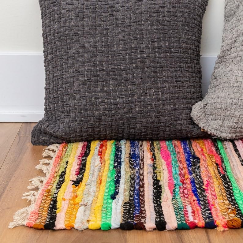 Reversible Chindi Rug Runner 20"x32" – 100% Recycled Cotton | Multicolor Handmade Floor Mat for Bedroom, Kitchen, Living Room, Entryway, or Laundry Room | Eco-Friendly & Durable