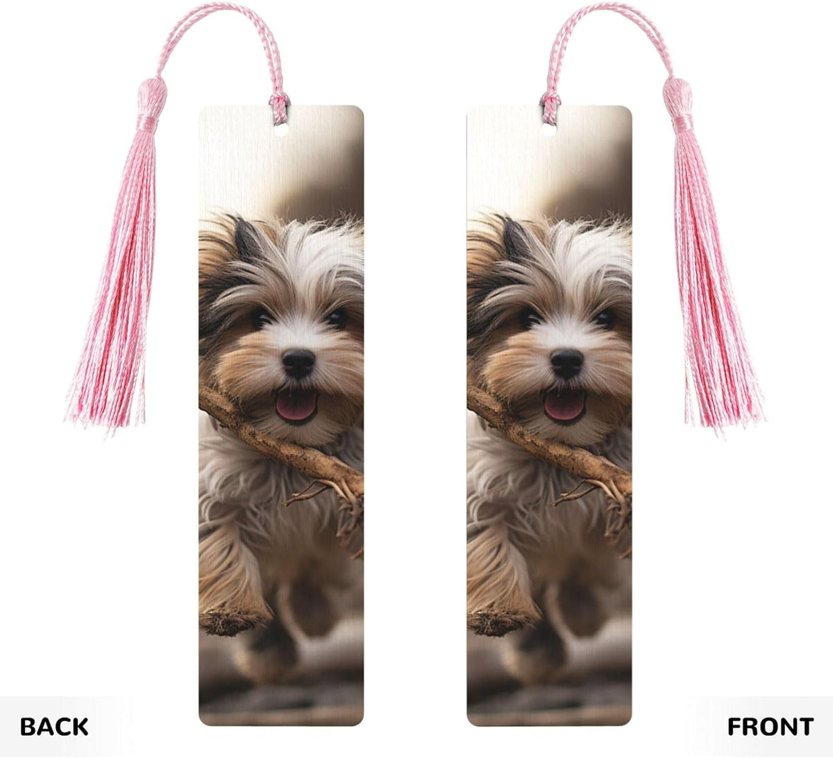 Puppy and Stick Bookmarks Gifts for Women Men, Wooden Bookmarks for Book Lovers, Vintage Book Marks Ornaments with Tassel, Unique Personalized Reading Page Markers Pink
