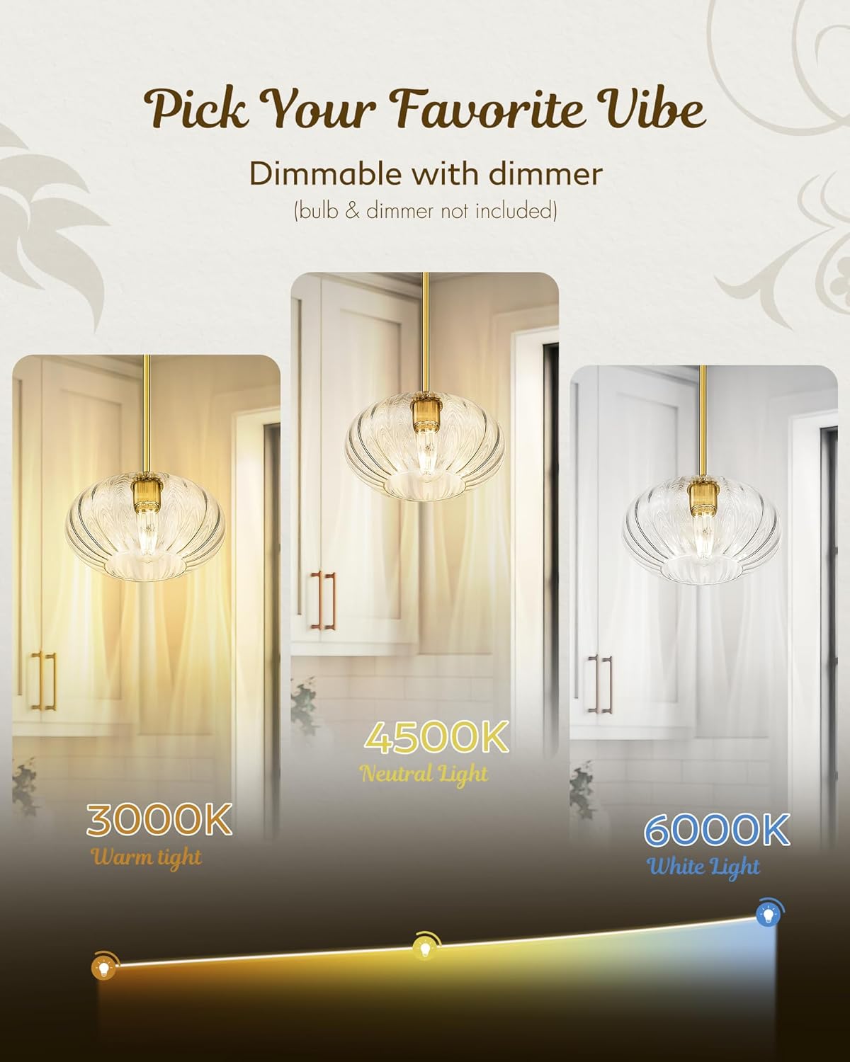 FEMILA Pendant Light for Kitchen Island, 10.3" Brushed Gold Pendant Lighting, Dome Glass Pendant Light Vintage Light Fixtures for Bedroom Hotel Dining Room, 4FYD85MIL BG