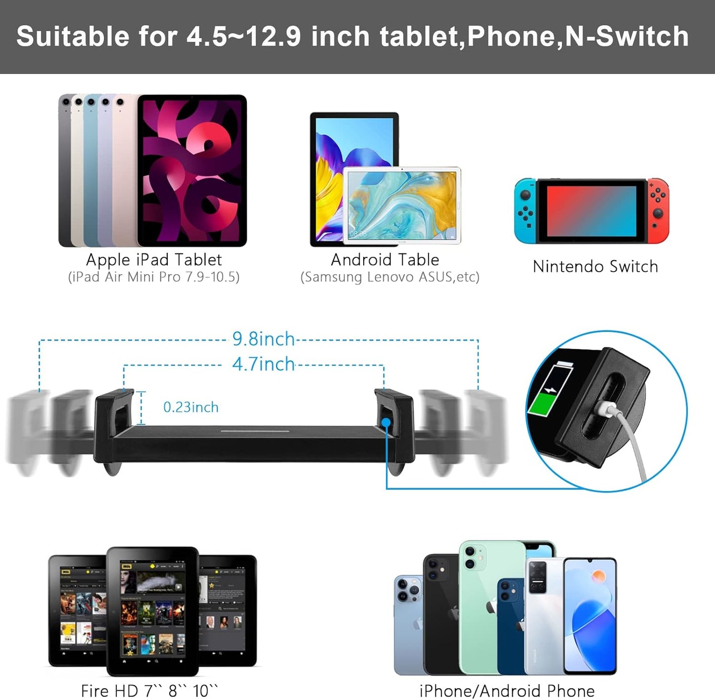 Tablet Floor Stand with Double Weight Base 360-degree Rotatable Metal Tablet Holder with Flexible Gooseneck Holder Long Arm for iPad Mini Air Pro, All Cell Phones iPhone & Tablets (4.5-12.9-inch)