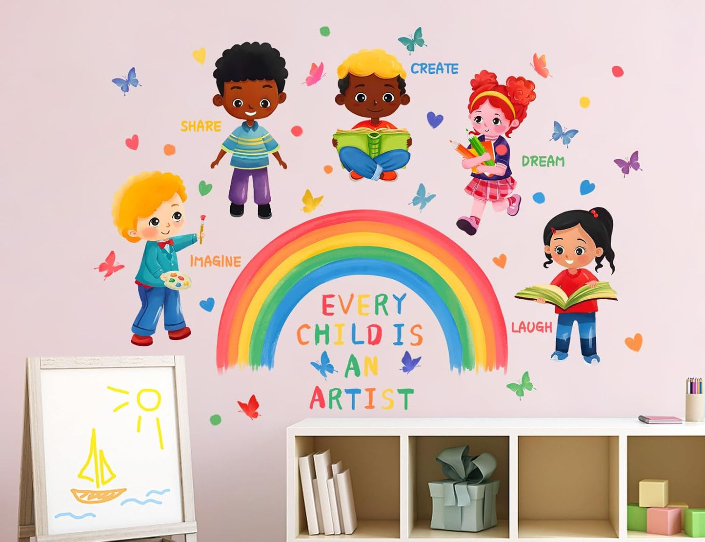 Every Child is an Artist Wall Decal Inspirational Quotes Stickers DIY Peel and Stick Rainbow Wall Decals for Kids Girls Teens Classroom School Nursery Daycare Decoration