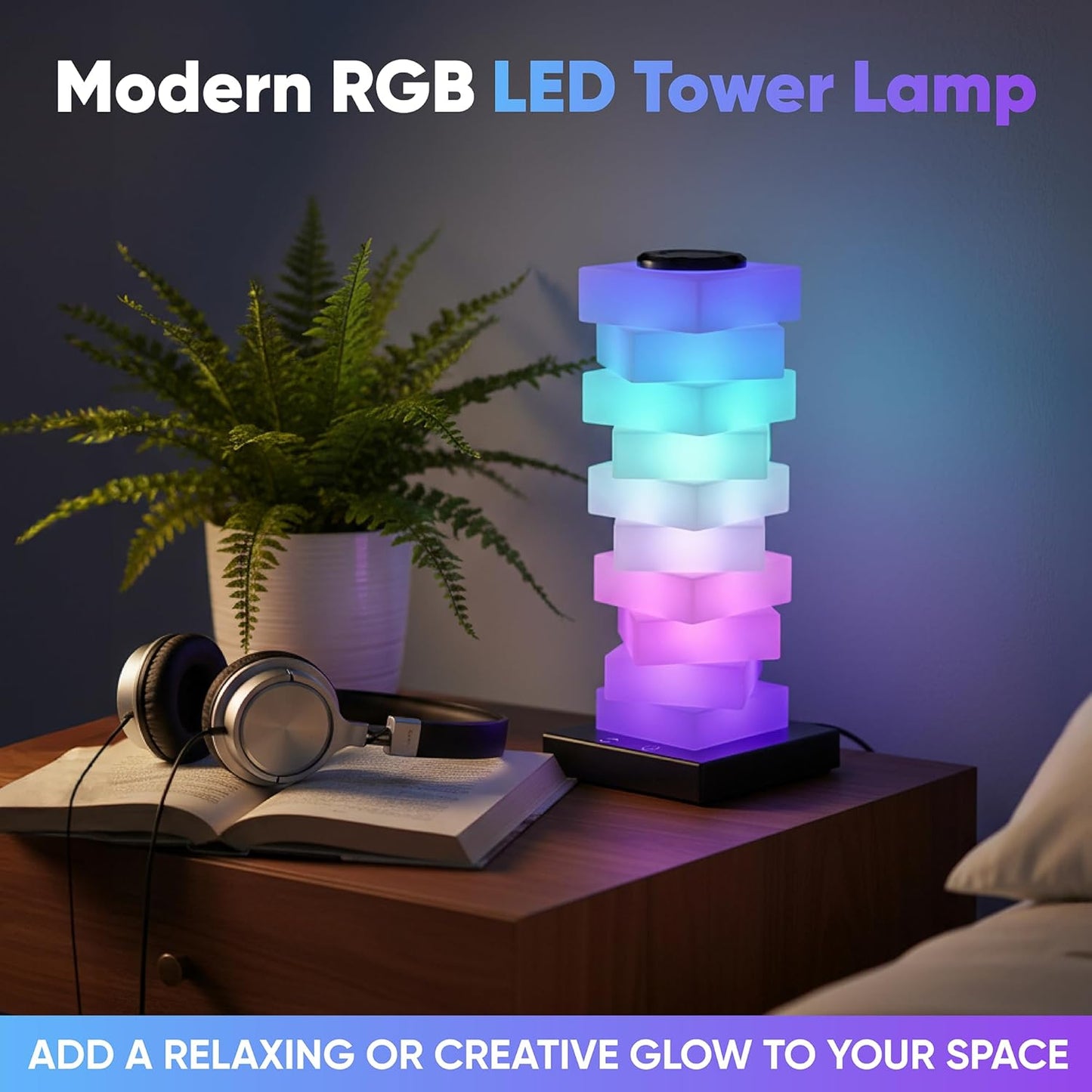 GLO-X Modular Color Changing RGB Night Light – Stackable LED Touch Lamp for Desk, Bedroom, Gaming & Kids Rooms | Great Gift
