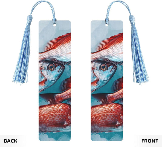 Little Red Fish Bookmarks Gifts for Women Men, Wooden Bookmarks for Book Lovers, Vintage Book Marks Ornaments with Tassel, Unique Personalized Reading Page Markers Sky Blue