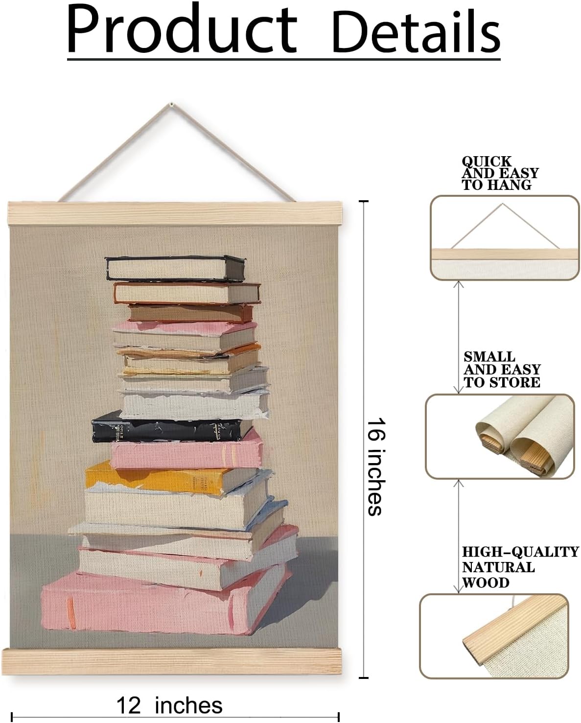 Trendy Book Reading Wall Art Poster Hanger Framed, Book Lover Bookish Canvas Prints Wall Art for Reading Corner Nook Classroom Library Gallery Office Decor, 12x16 Inches
