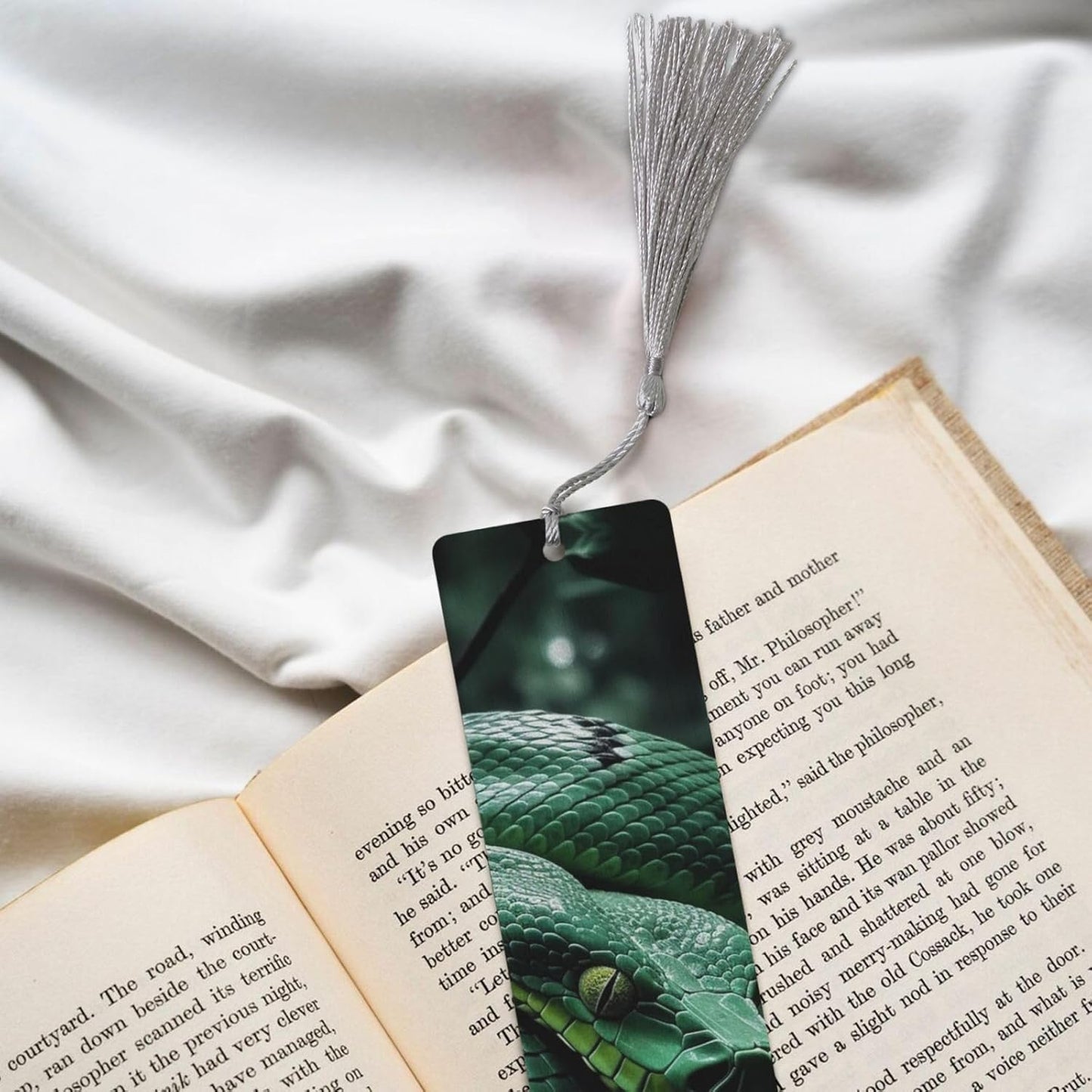 Snake on Branch Bookmarks Gifts for Women Men, Wooden Bookmarks for Book Lovers, Vintage Book Marks Ornaments with Tassel, Unique Personalized Reading Page Markers Gray