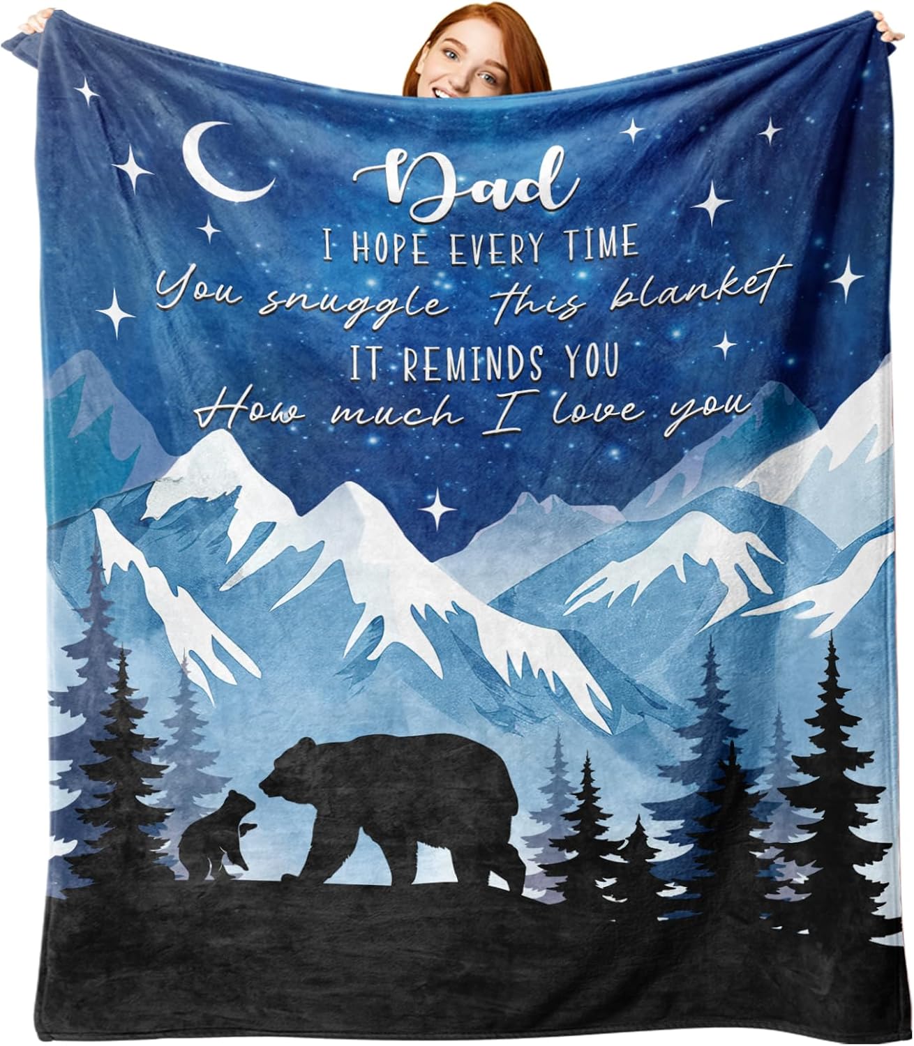 Gift for Dad from Daughter Son Flannel Throw Blanket, for Daddy, Birthday Ideas, Bear Dad Present for Men, Mountain Forest Soft Bedding Sofa Blankets 50 x 60 in