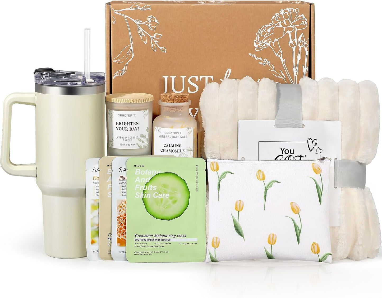 Birthday Gifts for Women Self Care Gifts Get Well Soon Gifts, Relaxing Spa Gifts Basket Care Package w/Luxury Flannel Blanket 40 oz Tumbler, for Her Wife Mom Friends Sister
