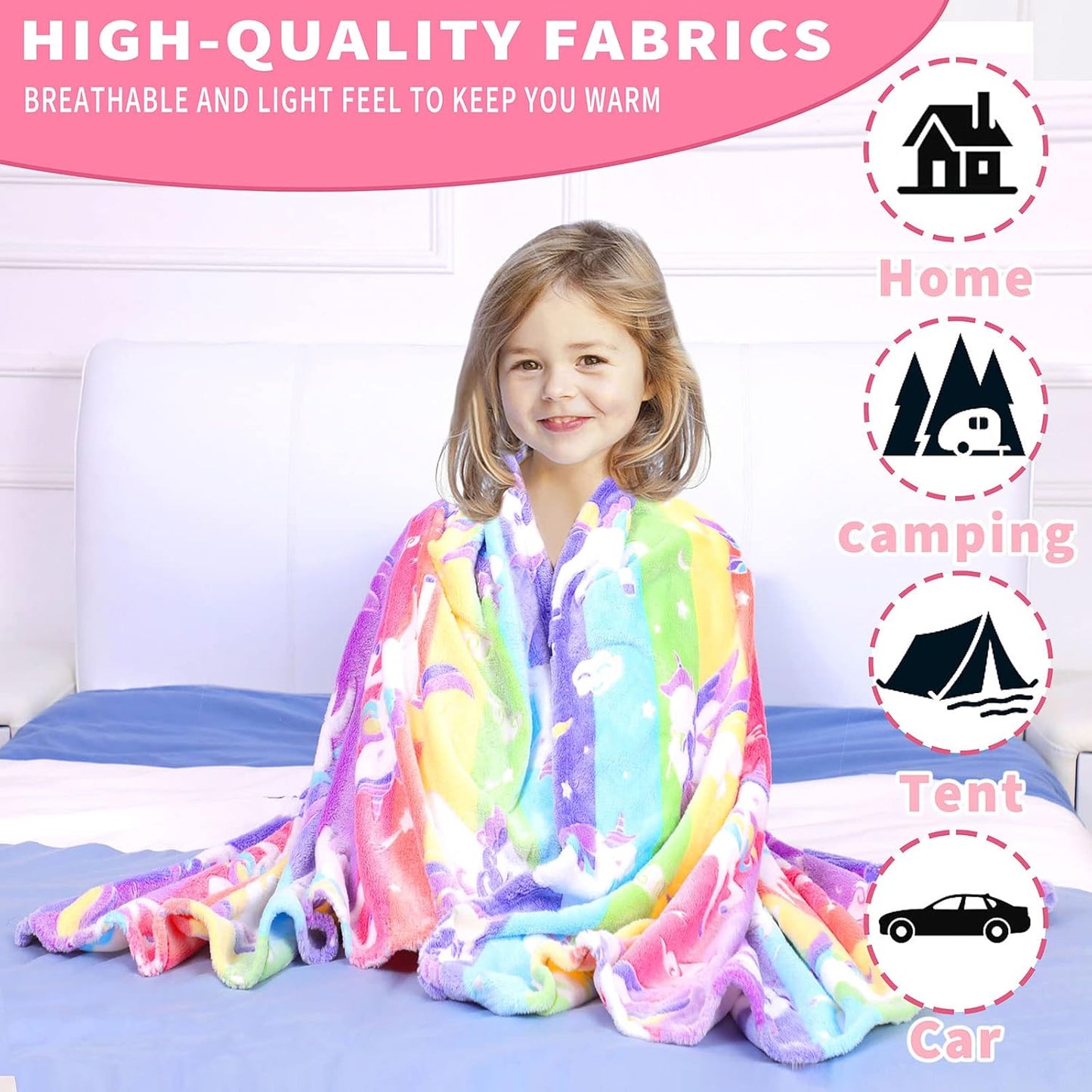 Glow in The Dark Blanket Unicorns Gifts for Girls Birthday Gift Halloween Super Cute Soft Cozy Rainbow Unicorn Star Flannel Luminous Magic Throw Thanksgiving Decor 50"x60"