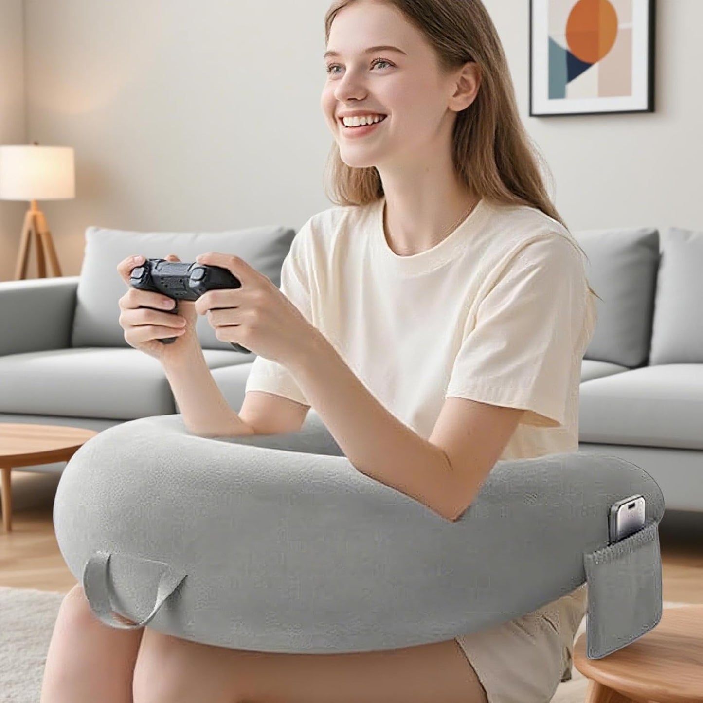 Reading Lap Pillow - U Shape Cushion,Bed Chair Pillow,for Adults Elbow Rest Reduces Fatigue Desk Couch Floor Sofa Sitting Working Crocheting Writing
