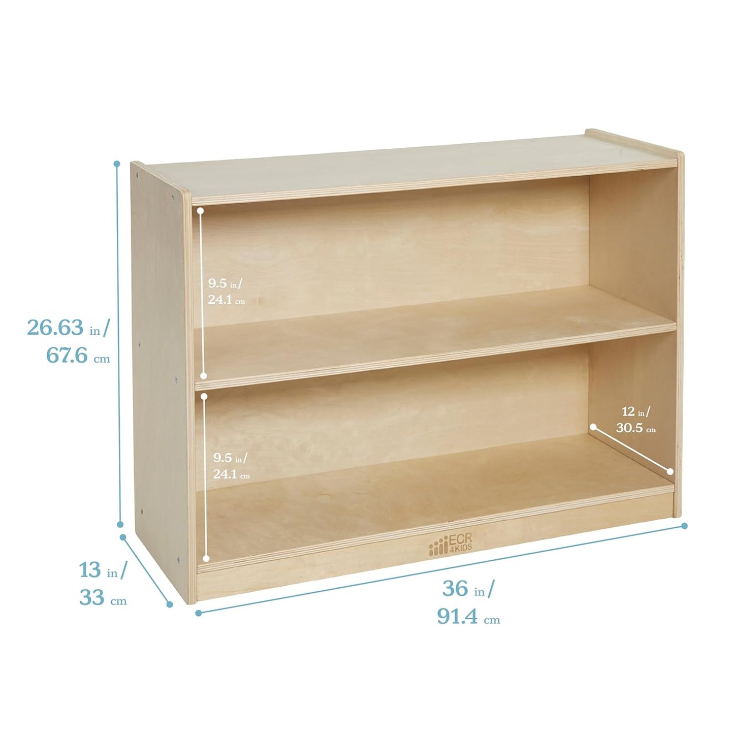 ECR4Kids 2-Shelf Mobile Storage Cabinet, Classroom Furniture, Natural