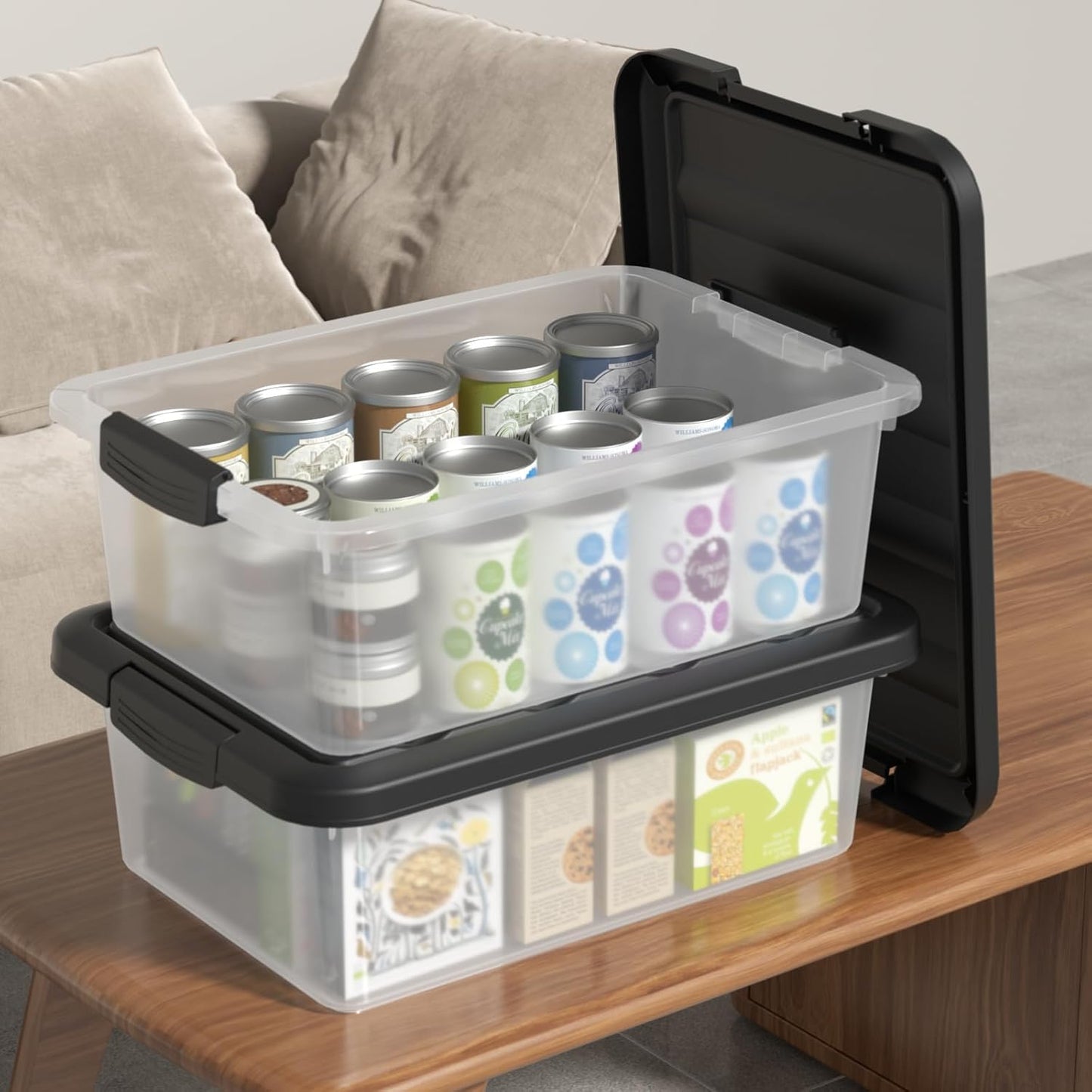 Plastic Containers Bins with Latching Lids, Stackable Organization Bins for Storage, 2 Packs, 14 Quart