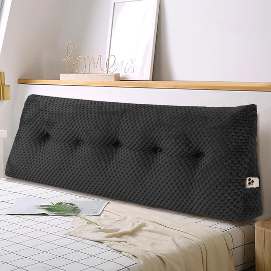 Large Triangular Headboard Wedge Pillow Soft and Supportive Headboard Backrest Positioning Support Bolster Cushion, Bed Wedge Pillow with Removable Cover(Black,Twin,39x8x20inch)