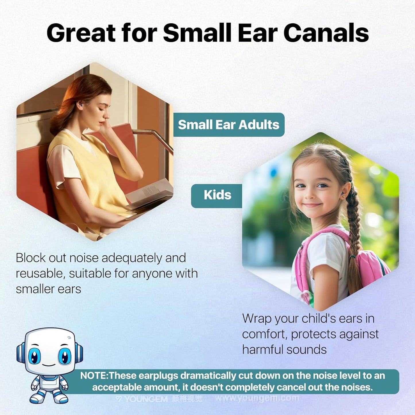 Kids Ear Plugs (6–12 Years), Reusable Silicone Noise Reduction Earplugs for Kids & Adults with Small Ears, 26dB Hearing Protection for Noise Sensitivity, Focus, Travel, Concerts, 4 Sizes + Carry Case