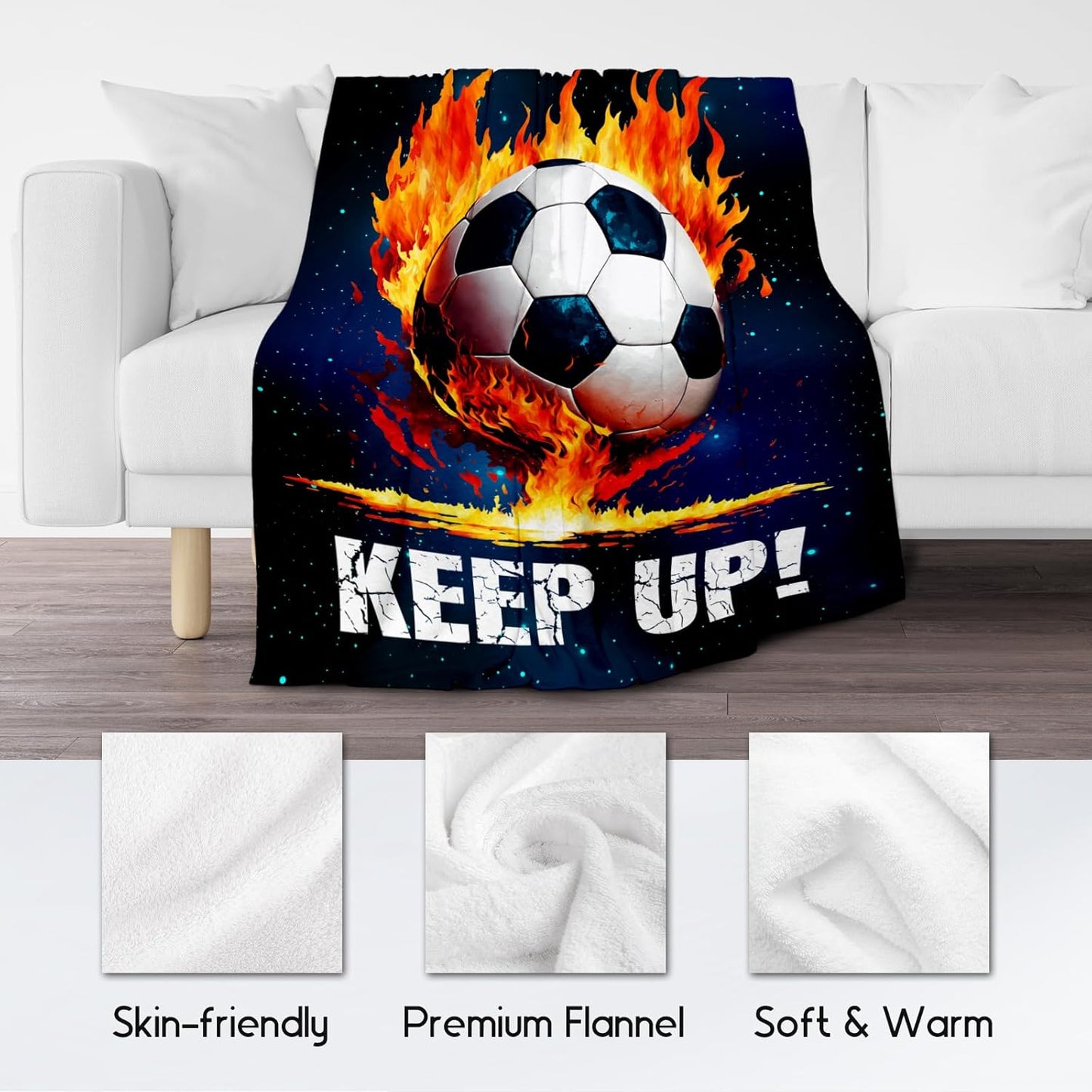 Soccer Blanket Gifts for Kids - Soccer Gift for Boys 8-12, Sports Throw Blankets for Team Player Adults Men - Soft Plush Girls Throws for Couch, Sofa (Blue, 40x50 Inch)