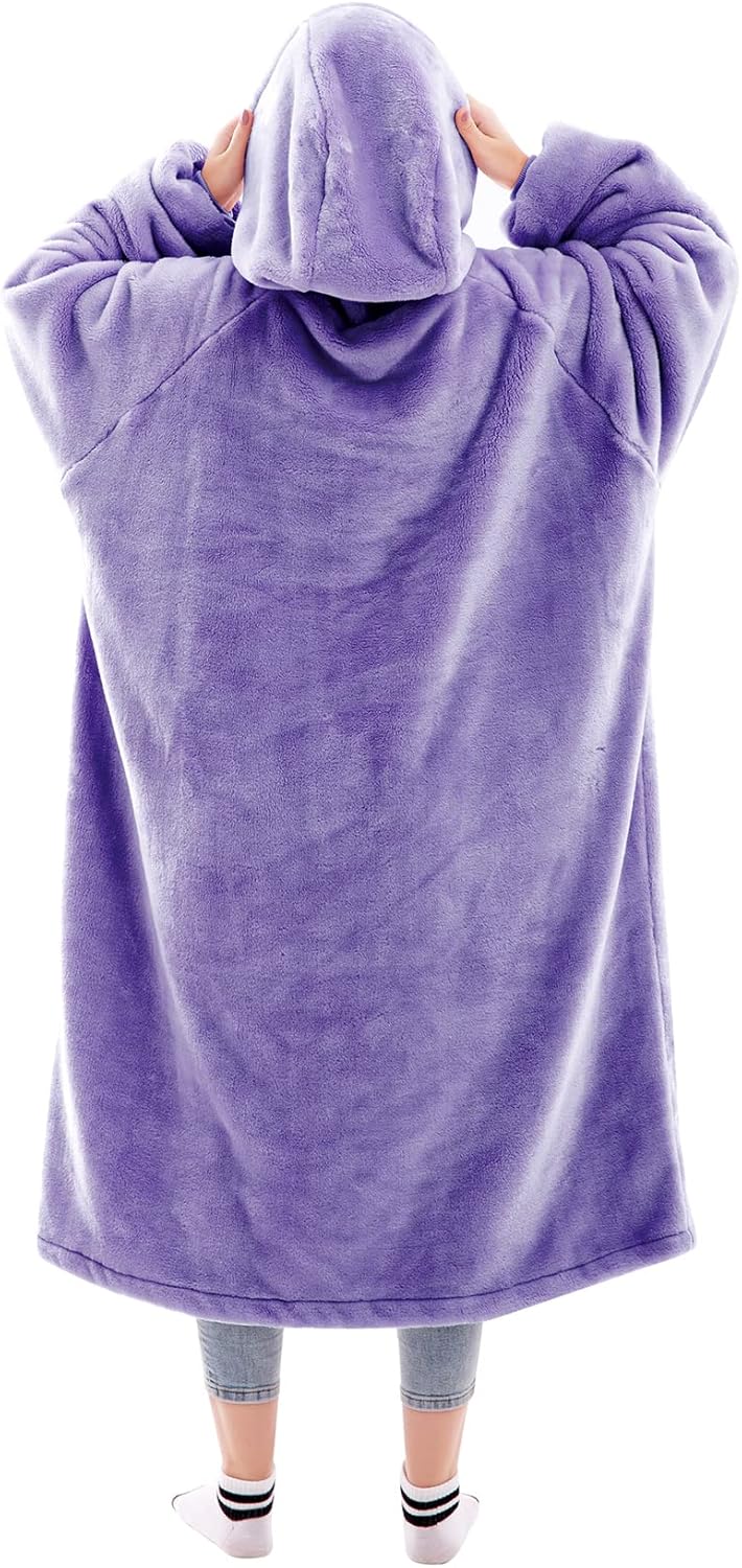 Waitu Wearable Blanket Sweatshirt Gifts for Women and Men, Super Warm and Cozy Blanket Hoodie, Thick Flannel Blanket with Sleeves and Giant Pocket - Purple