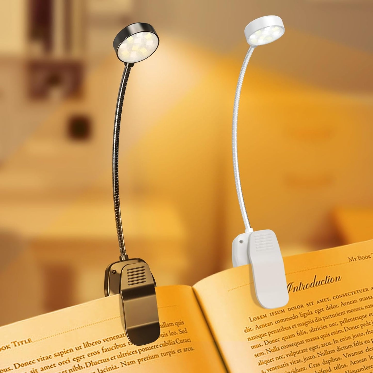Rechargeable Clip-On Book Light, 10-LED Bed Reading Lamp with 3 Color & 3 Brightness, USB-C, Up to 30-Hour Runtime, 360° Gooseneck, Ultralight 1.4oz, Great Stocking Stuffers, Black & White
