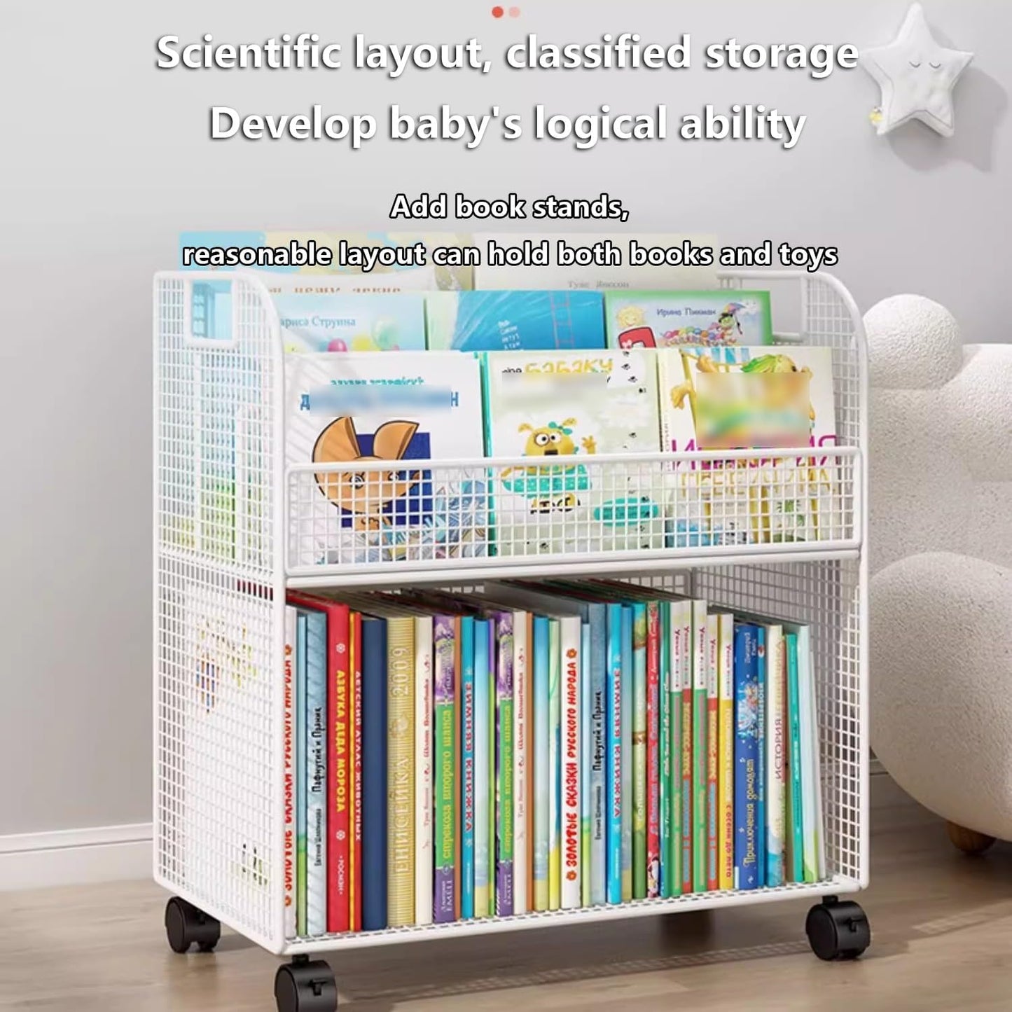 Book Shelf Organizer for Kids,Modern Open Bookshelf,Door Behind Magazine Organizer Rack,Narrow Floor Standing Bookshelf Organizer,for Children's Room Playroom Daycare School.(White)