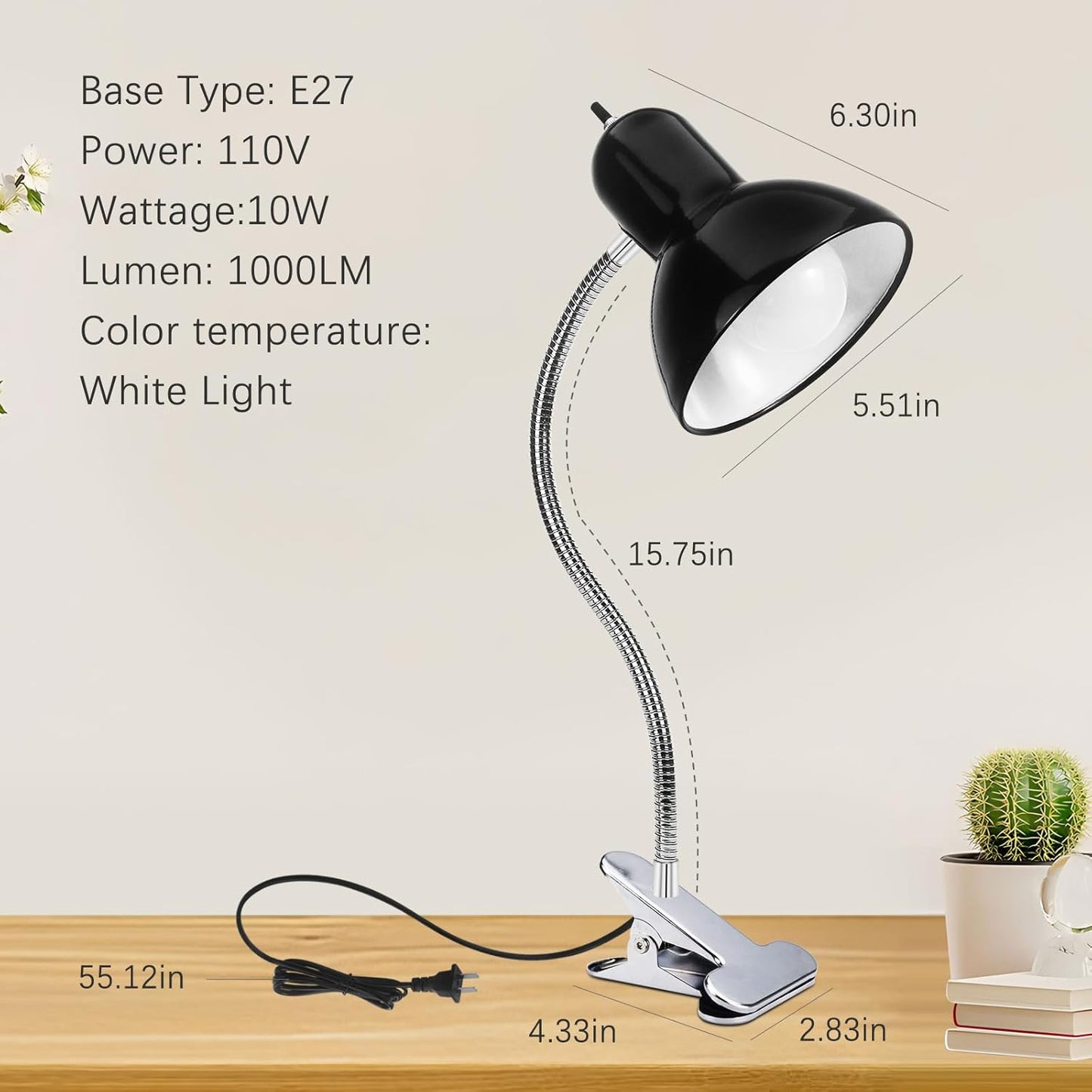 Desk Lamp, Eye Protection Clip on Light, LED Clamp Lights, Adjustable Clip Lamp, for Bedroom and Dorm Study, Late-Night Reading, Cramming for Exams Small Areas Lights, White Light