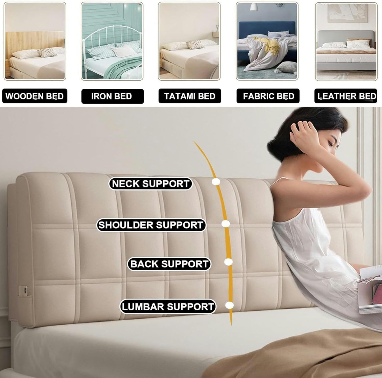 AMNOOL Headboard Cushions Rectangle Wall Mounted Headboard Reading Body Pillow Large Backrest Day Bed Bunk Bed Bedroom Pillowboard Neck Waist Support Bolster