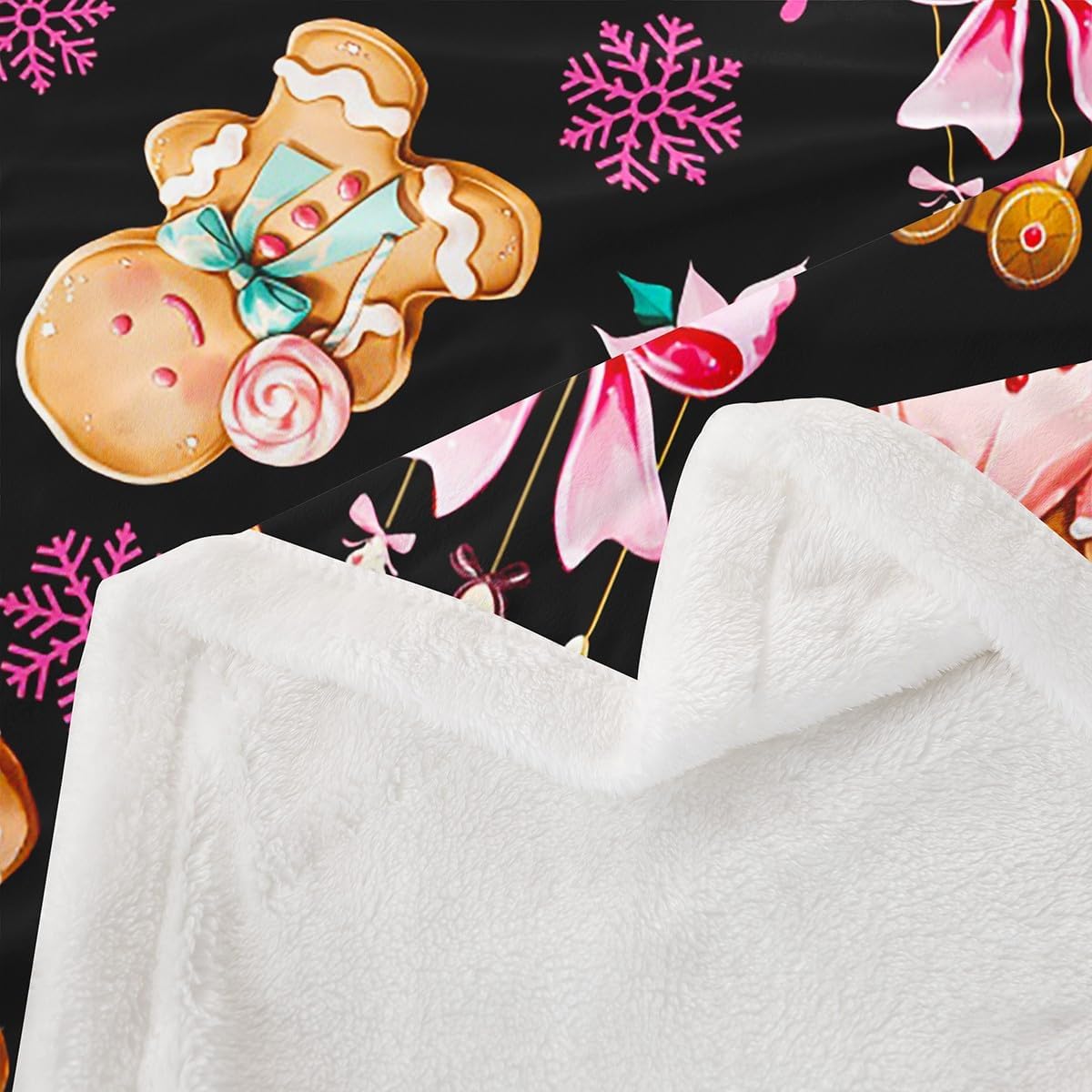 Feelyou Kids Black Bowknot Fleece Throw Blanket Cute Gingerbread Man Sherpa Blanket Throw 50"x60" for Bed Sofa Couch Room Decor Merry Christmas Dreamy Princess Plush Blanket Xmas Theme Fuzzy Blanket